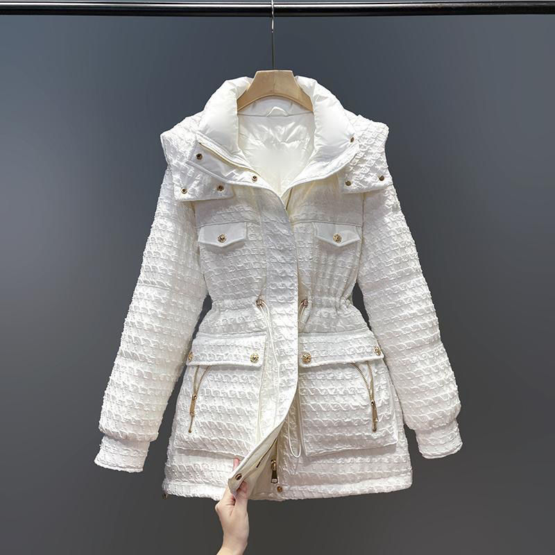 波司豋小香风服女中长款2023年冬新款小个子收腰连帽加厚外套