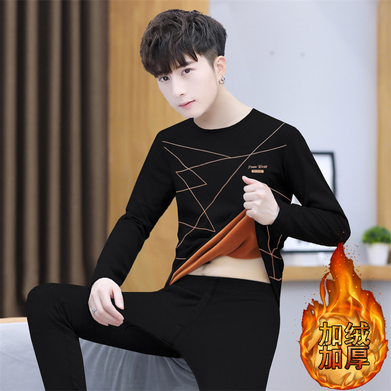 保暖内衣男士韩版秋衣秋裤套装加厚加绒德秋冬季发热防寒打底衫