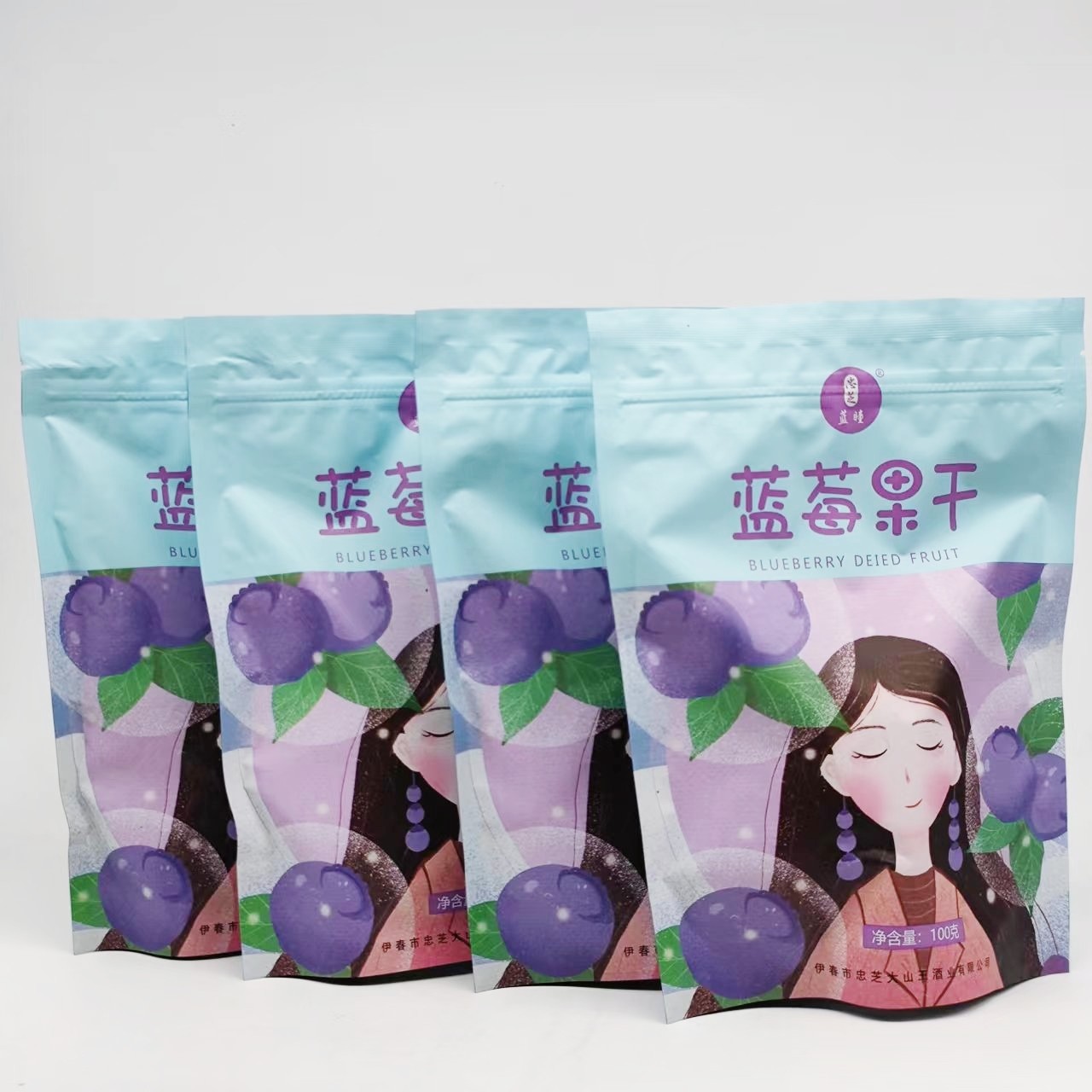 蓝瞳【4袋】伊春忠芝美登蓝莓果干100g/袋即食零食小包装