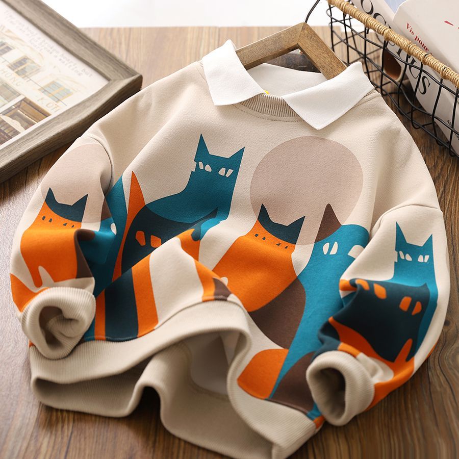 男童翻领卫衣2023春秋新款儿童卡通休闲打底衫长袖运动上