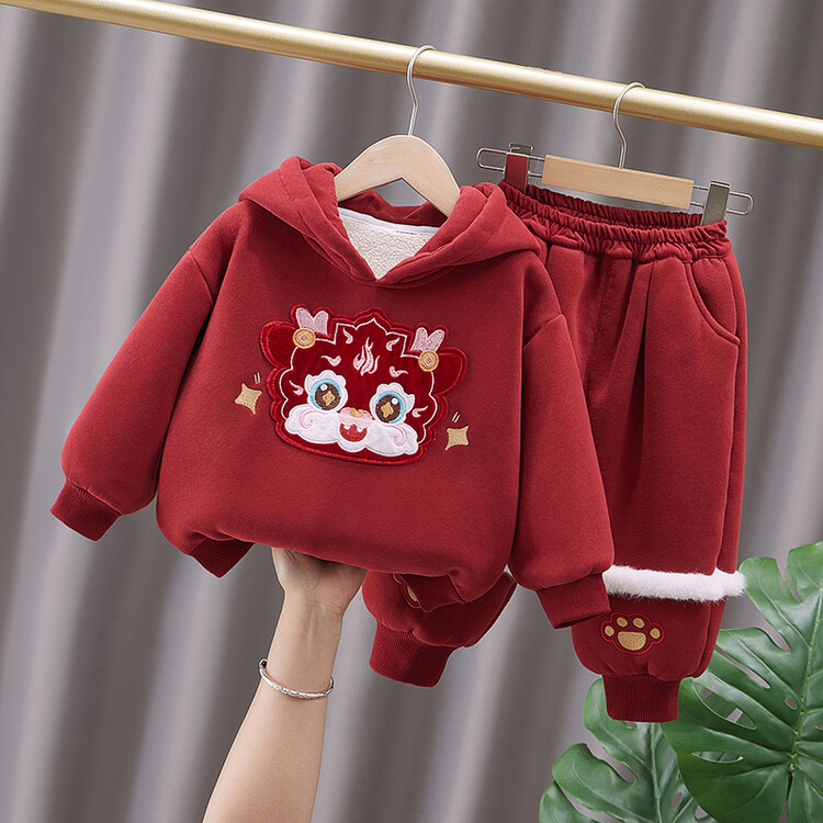 男童卫衣套装过年服唐装儿童加绒保暖龙年拜年服女童元旦表演服