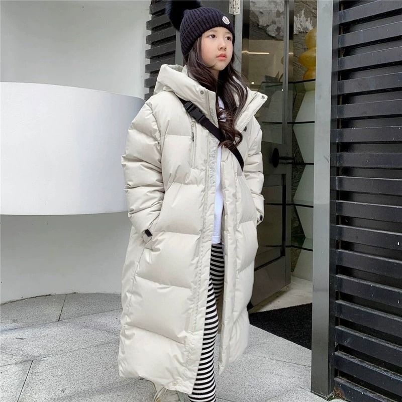 女童长款过膝棉服2024新款冬装儿童洋气大童加厚棉衣外套潮款D