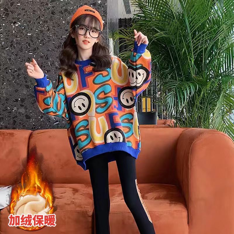 【清仓处理】女童秋装冬款加绒卫衣女中大童秋装韩版时髦秋天长袖D