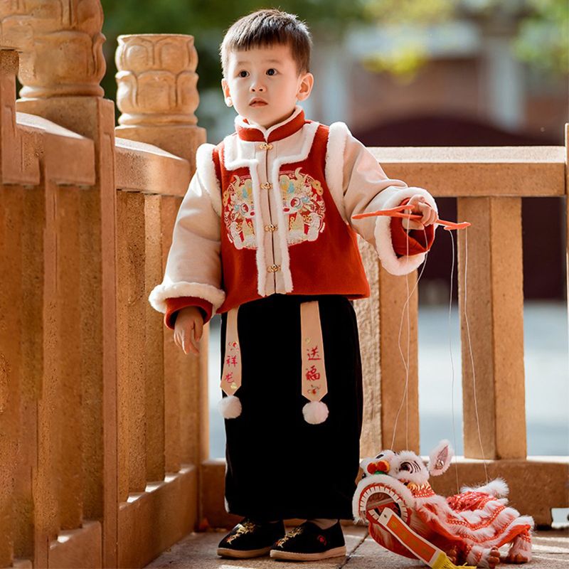 巴吧啦汉服儿童拜年服男童过年新款宝宝喜庆周岁礼服龙年中国风唐