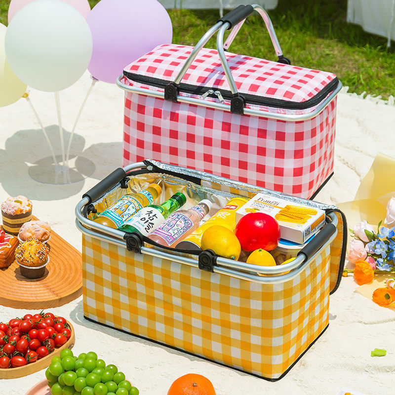 户外野餐篮购物篮野外郊游必备用品便携折叠冷藏箱野炊烧烤保温箱