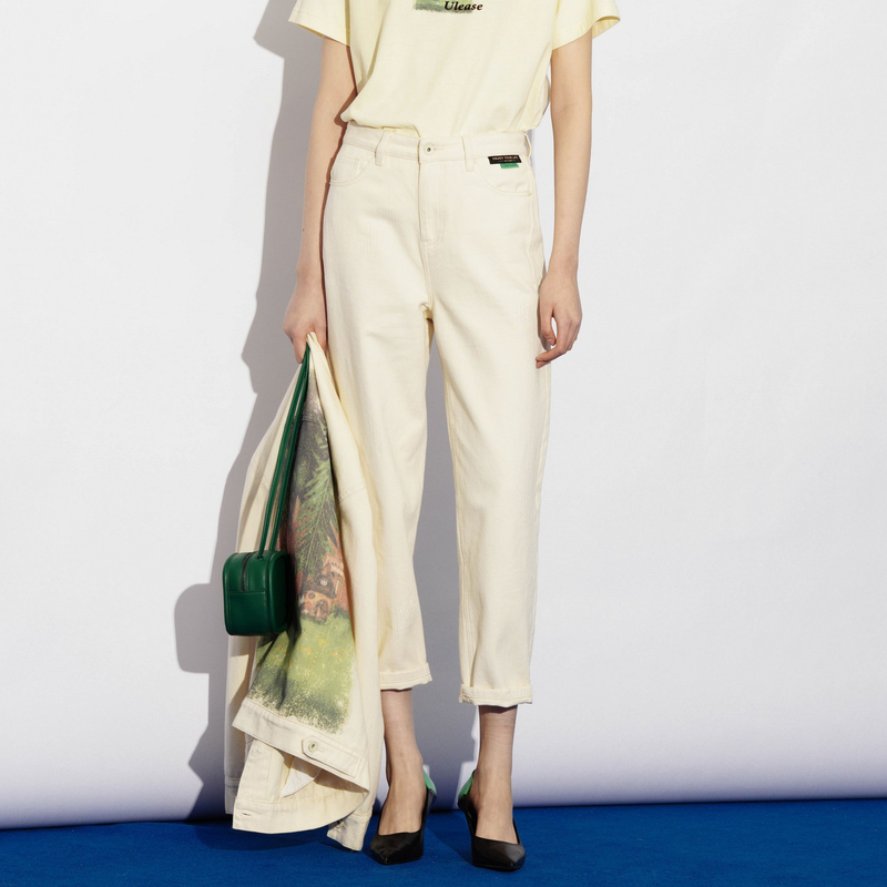 uti奶白色锥形牛仔裤女 时尚百搭宽松直筒休闲裤尤缇2024秋季新款