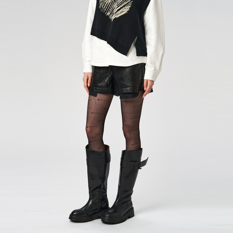 uti黑色光泽感PU皮短裤女 百搭潮宽松阔腿休闲冬季新款