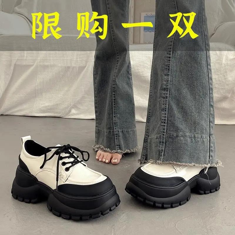 红蜻蜓牌国潮厚底增高小皮鞋女秋季单鞋2023年新款百搭学生松糕
