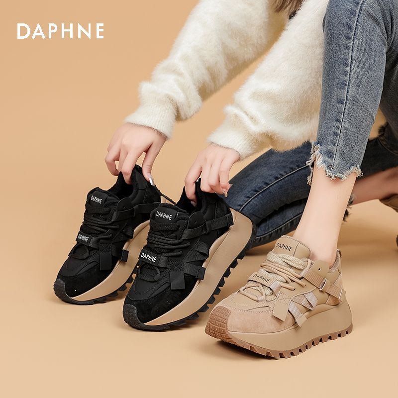 达芙妮百搭ins加绒冬季厚底新款高颜值女鞋轻便软底保暖棉鞋板鞋