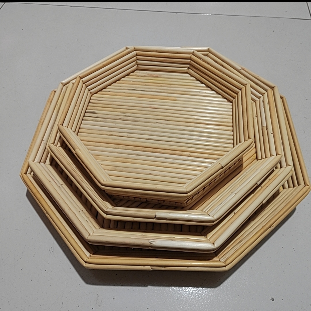 高粱杆盖帘纯手工家用高粱杆高沿八角盘水果盘干果盘饺子盘餐垫