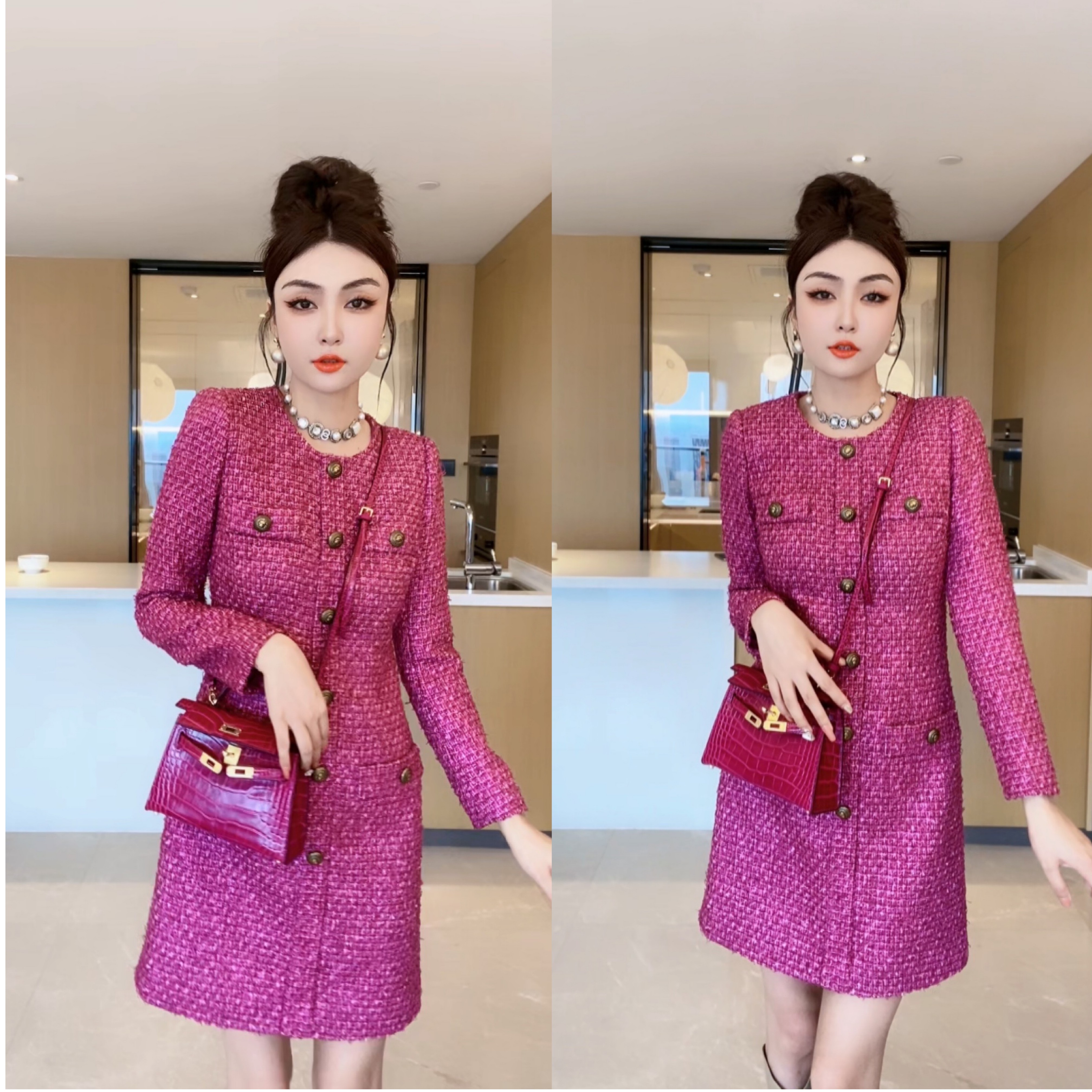 M9A84052新款气质显瘦重工减龄小香风高级感时尚精致连衣裙秋冬