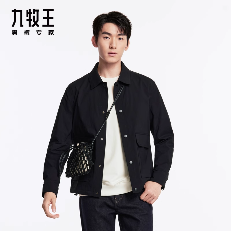 九牧王男装25秋冬轻便百搭翻领夹克舒适弹力商务休闲外套AK1DW22