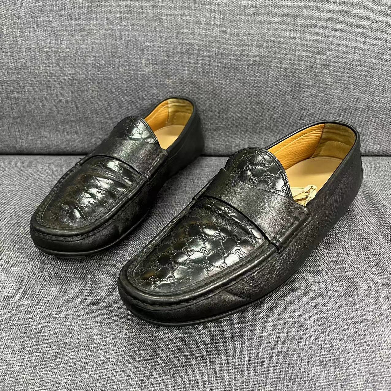 GUCCI/古驰黑色双G浮透气雕时尚百搭休闲豆豆鞋/41欧/96新