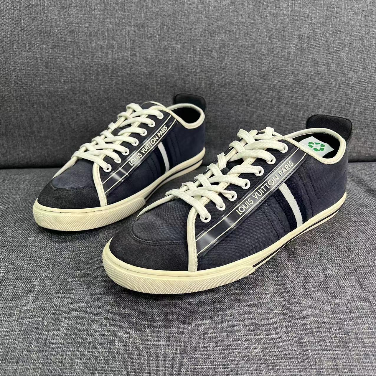 LouisVuitton/路易威登紫黑色帆布面侧边logo休闲板鞋欧码41/95新