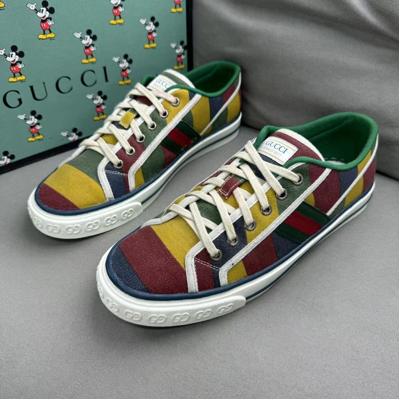GUCCI/古驰多色拼接帆布时尚百搭夏季透气系带板鞋 41.5码/98新