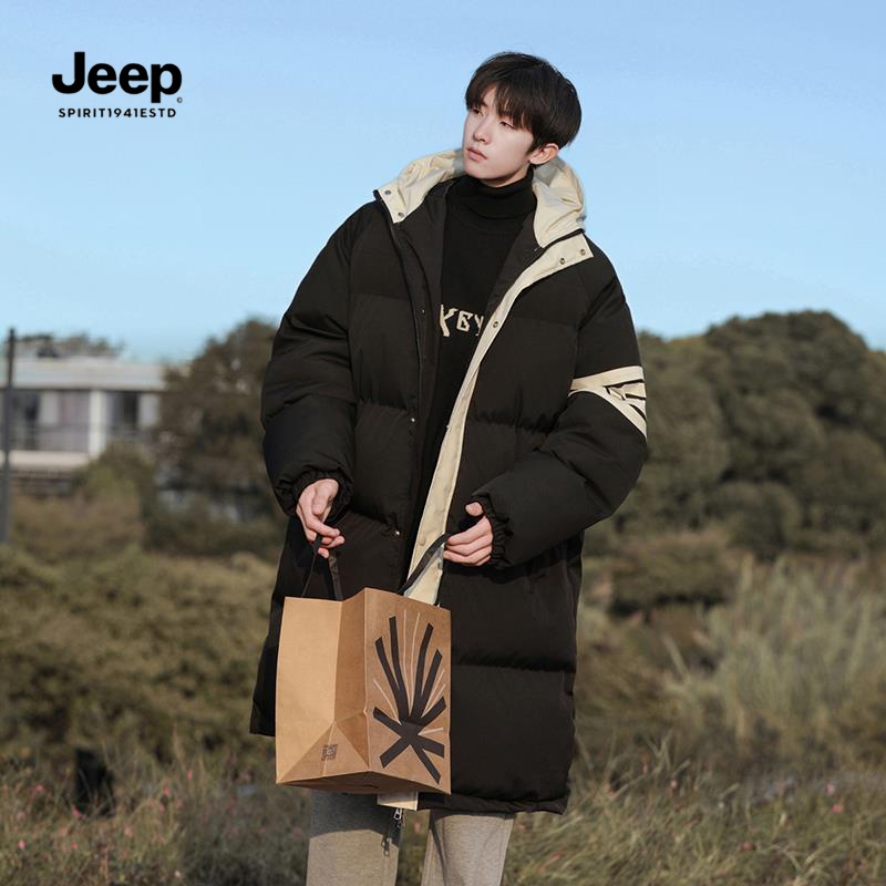 JEEP吉普三条杠棉服男冬季美式潮牌中长款情侣棉衣外套加厚保暖宽