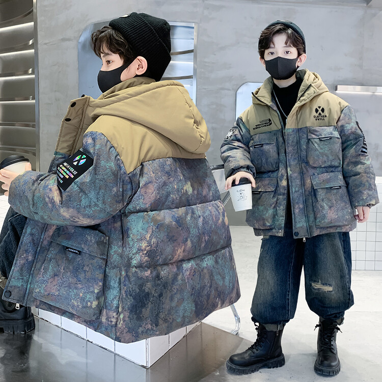 男童连帽羽绒服童装儿童冬季加厚时尚中大童亲子羽绒服中长款潮流
