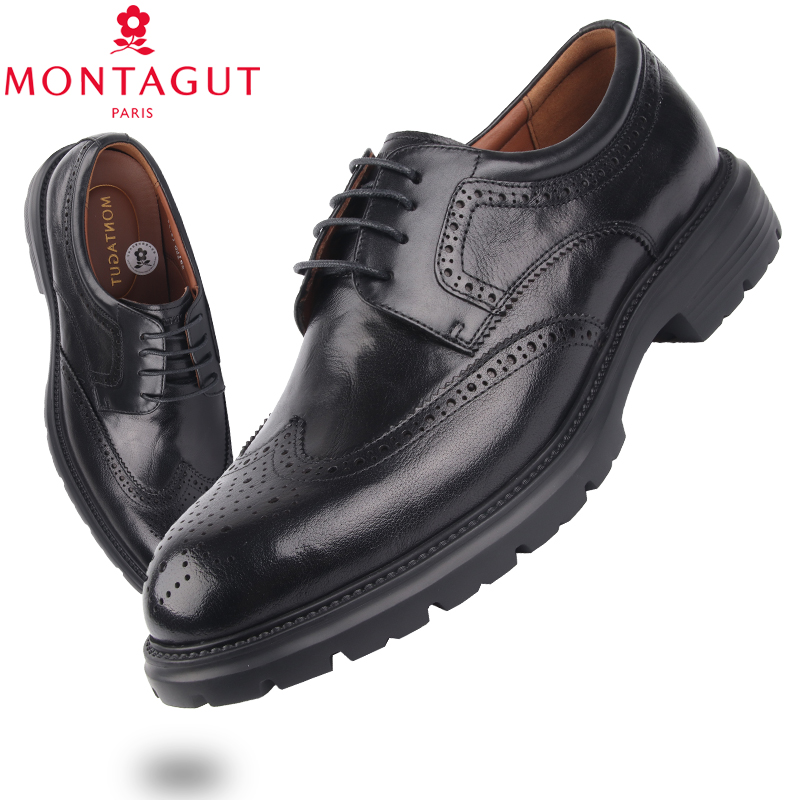 梦特娇男鞋2025春秋新款时尚商务正装布洛克皮鞋轻质厚底宴会皮鞋