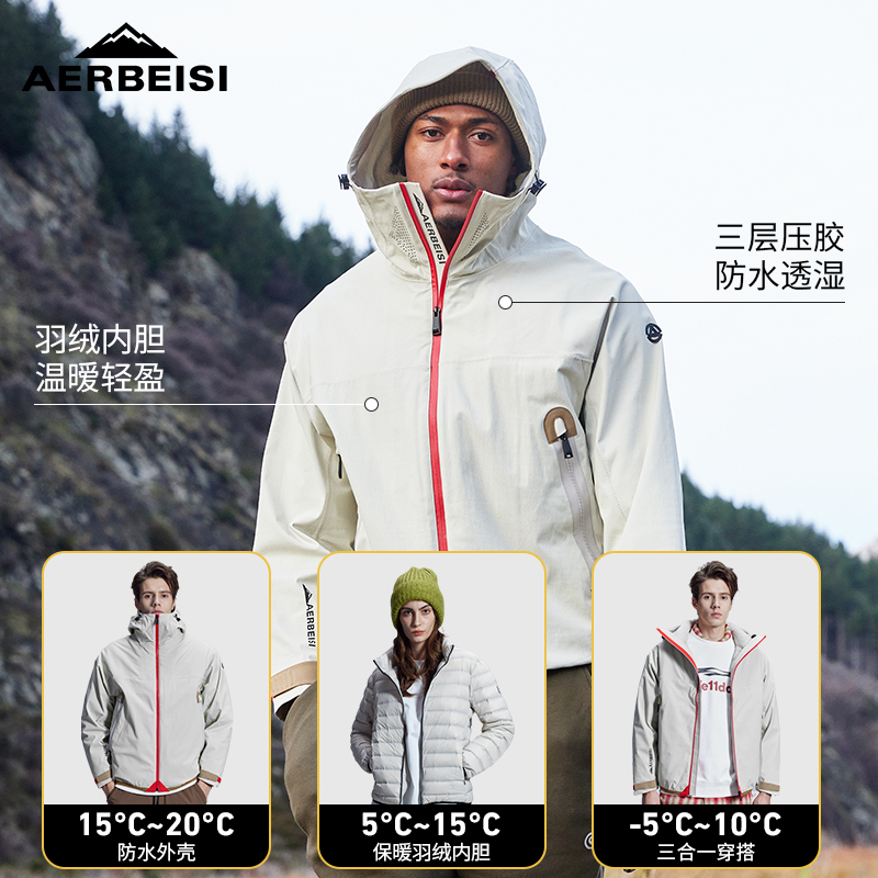 阿尔卑斯新款防风防水特氟龙三合一冲锋上衣外套男女户外夹克秋冬