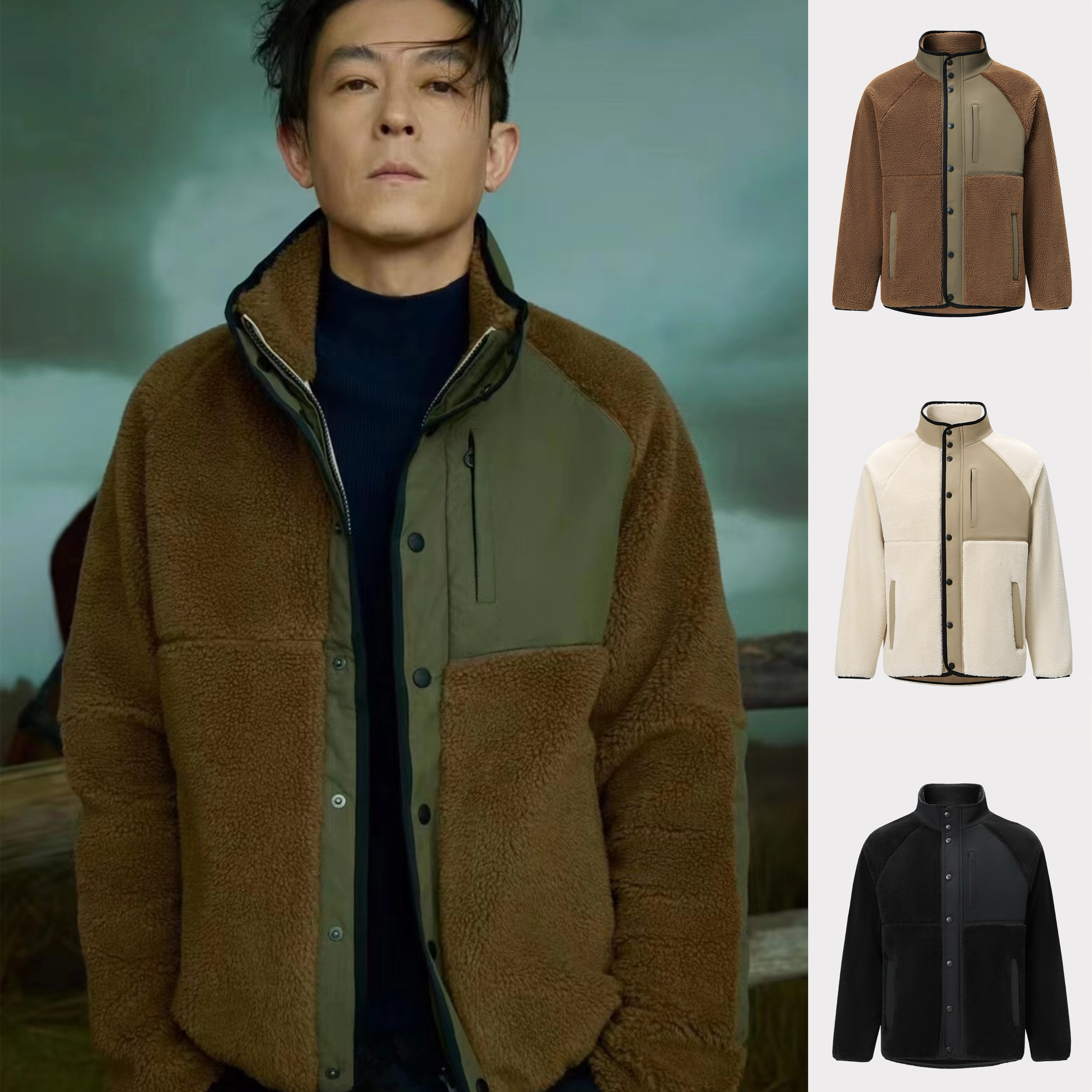 柜6.89W！秋冬保命神器！意式老钱风仿羊羔绒休闲保暖立领夹克外套 