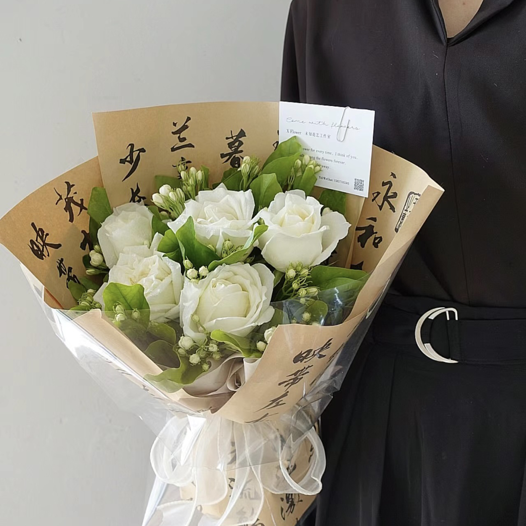 【5.20❤️热卖】茉莉白玫瑰混搭花束送礼物同城鲜花送花配送同城配送