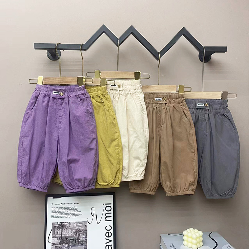 男童夏季中裤女童夏装裤子儿童七分裤宝宝纯棉灯笼裤薄款短裤防蚊