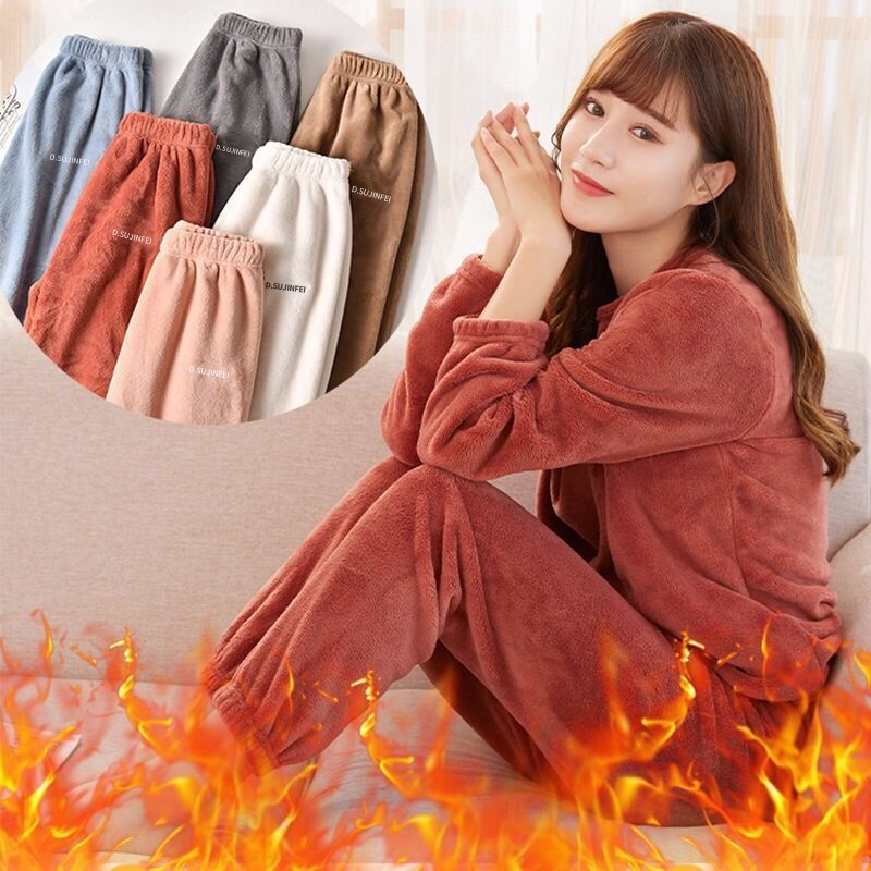 仙女暖暖裤女冬季珊瑚绒家居服外穿懒懒套装女宽松秋冬睡衣女