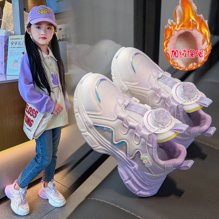 回力瑞童鞋女童棉鞋冬季二棉儿童运动鞋保暖加绒中大童女孩冬鞋