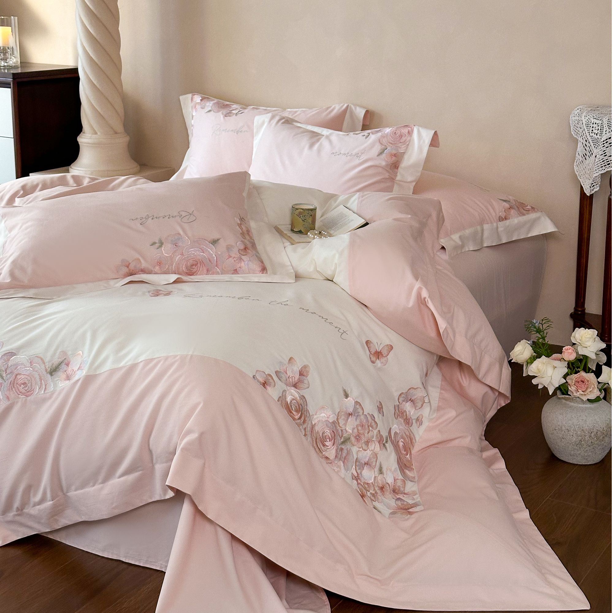 秋冬全棉长绒棉磨毛款 轻奢刺绣四件套床品-贝琳达