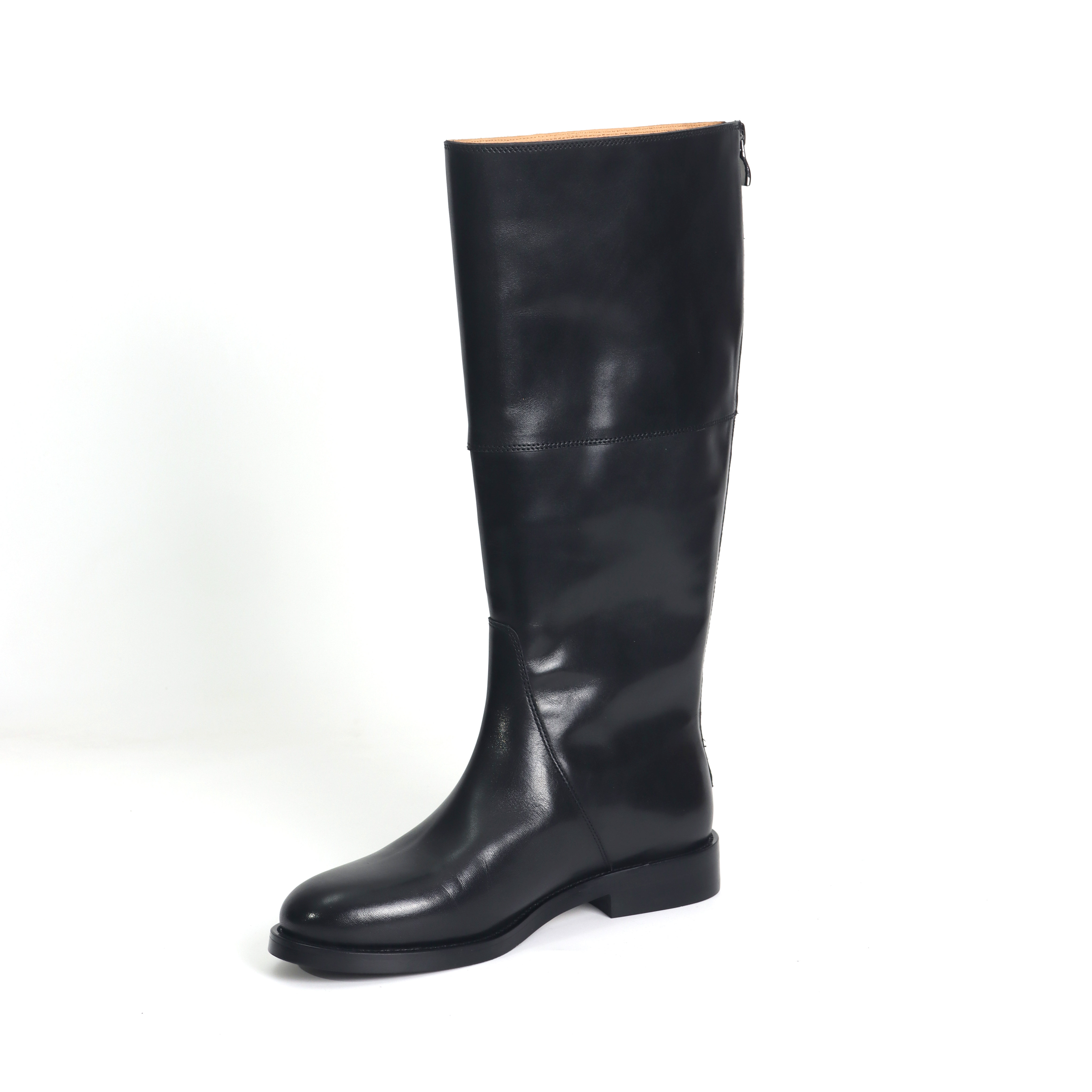 牛皮高筒靴女秋冬新款平底长靴显瘦骑士靴小牛手工套筒靴11280906