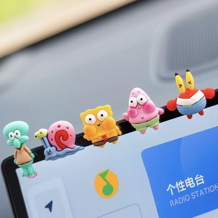 可爱卡通海绵宝宝汽车导航屏后视镜装饰品车内用品动物车载小摆件