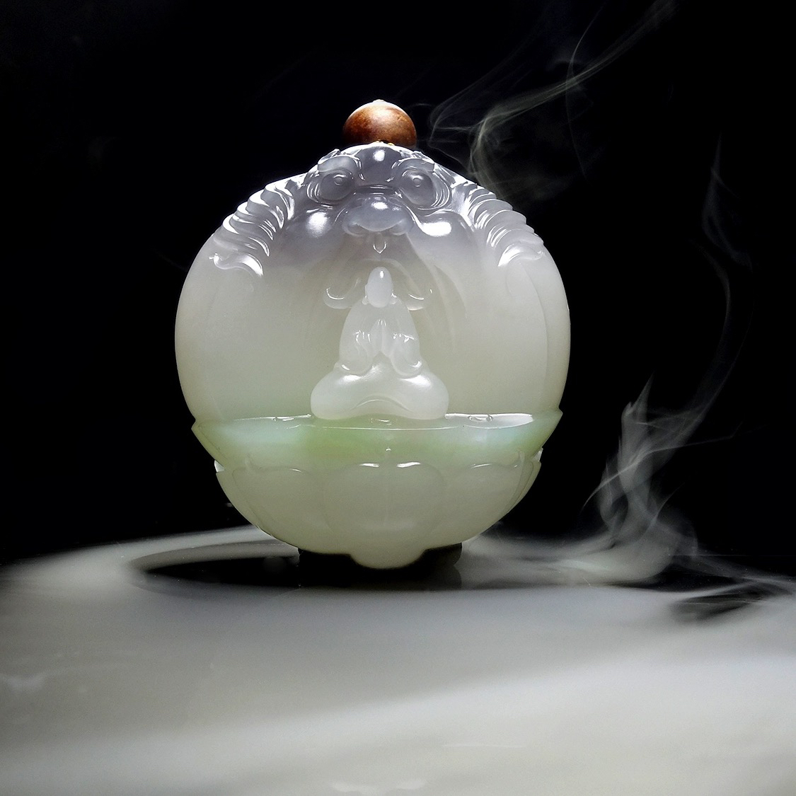 和田玉三色翠青把件悟道吊坠摆件