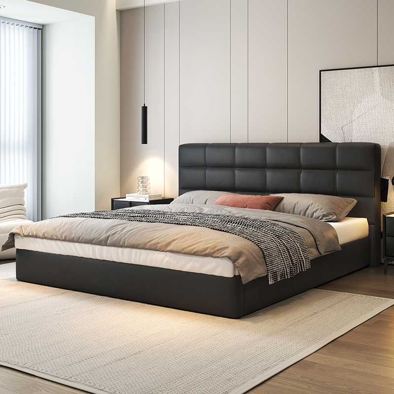 卡丽蒂劳伦斯真皮床主卧室大床现代简约软包婚床极简收纳高箱床
