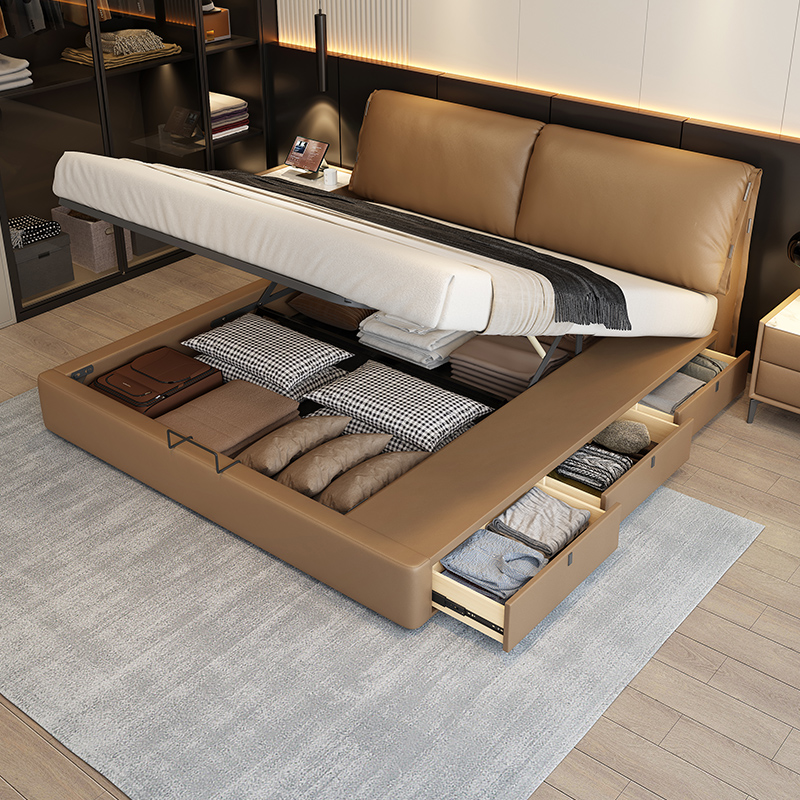 卡丽蒂大象耳朵升级款真皮床主卧室大床软包婚床高箱床现代双人床