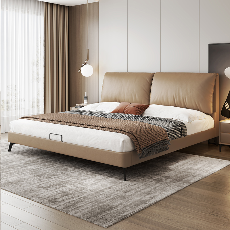 卡丽蒂意式极简真皮床轻奢现代简约软包婚床新款双人床主卧大床