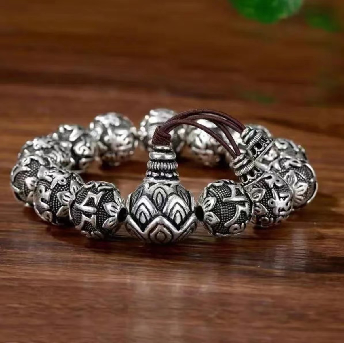 足银布艺手链 足银六字真言手链手串