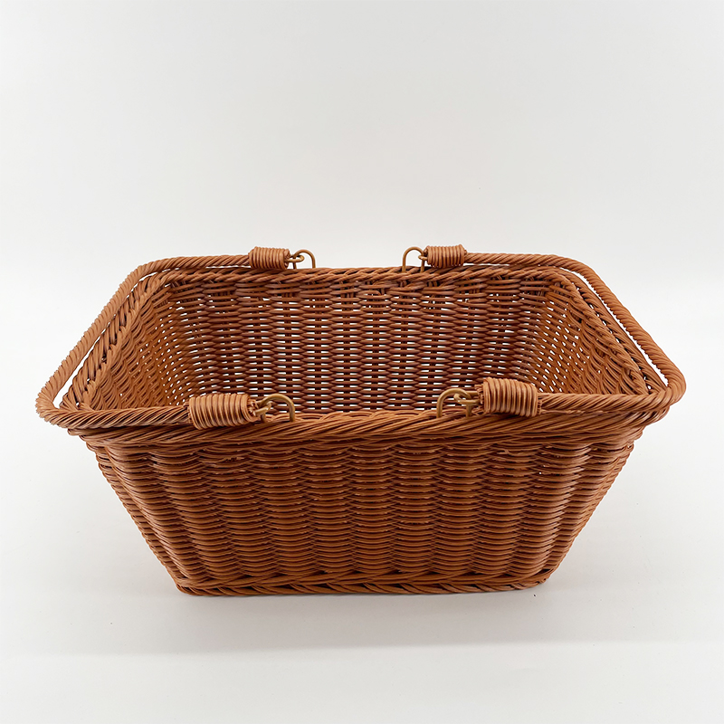 A140棕色方形购物篮纯手工编织大号手提篮34*23*16