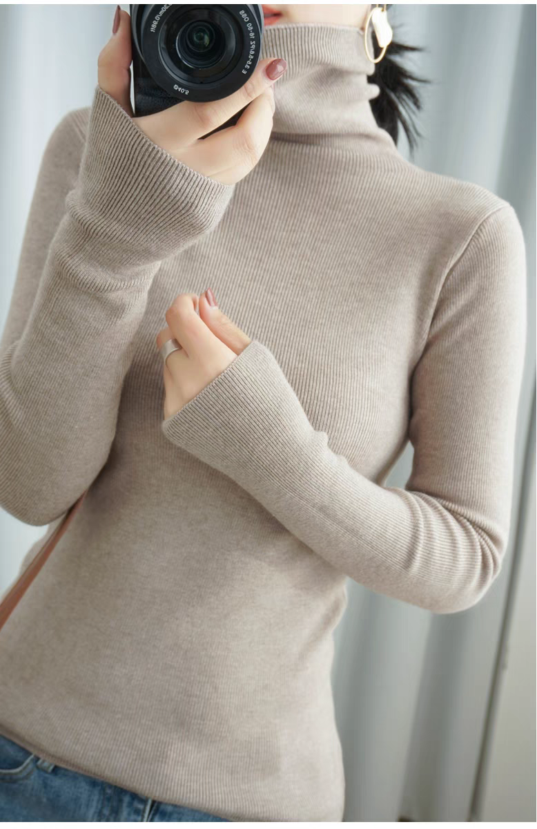 高领毛衣打底衫女显瘦女士洋气高领厚套头半高领堆堆领修身长袖