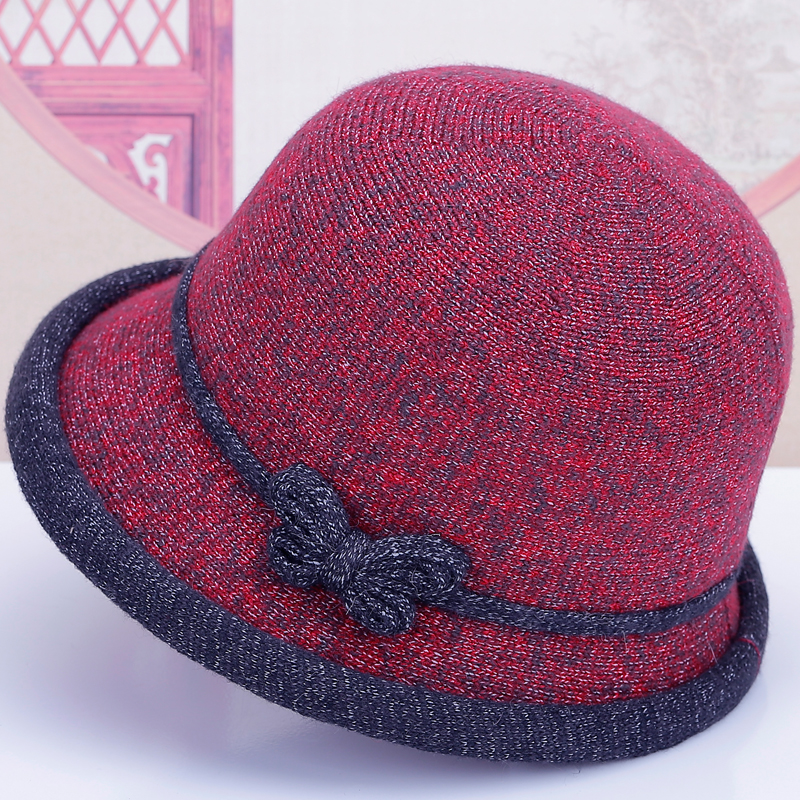 秋冬中老年人时装盆帽妈妈高密针织双拼薄款老太太新款羊毛小礼帽