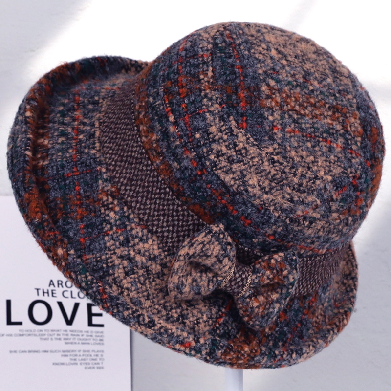 秋冬妈妈毛呢盆帽中老年百搭渔夫帽老年人太太礼帽婆婆时装帽棉帽
