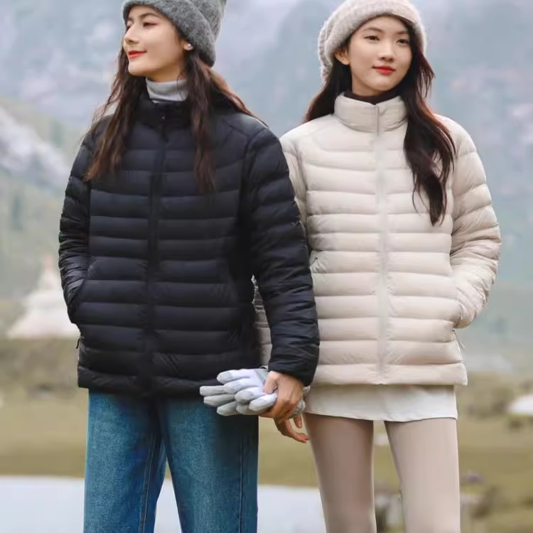 YUGIFTS/羽物2024年秋冬新款95白鹅绒条形纹修身背心外套女羽绒服