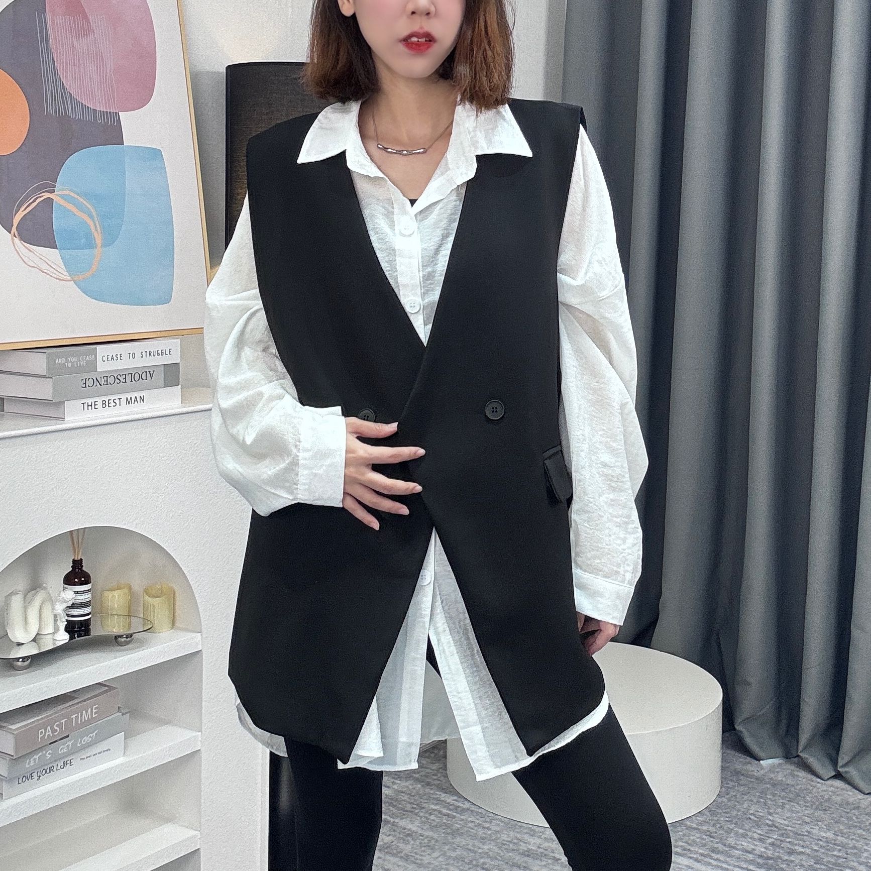 秋季新款纯色大版型宽松女士马甲女款大码西装马甲G23812