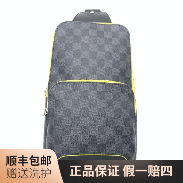 95新 LouisVuitton/路易威登 LV黑棋盘格黄边胸包/10014709单肩