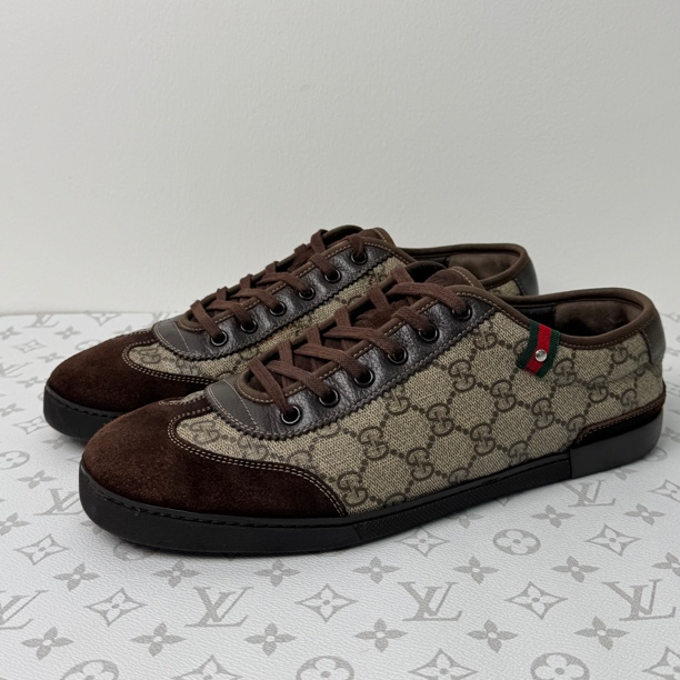 99新 GUCCI/古驰 男士棕褐色德训低帮休闲老花板鞋 42.5码 98新