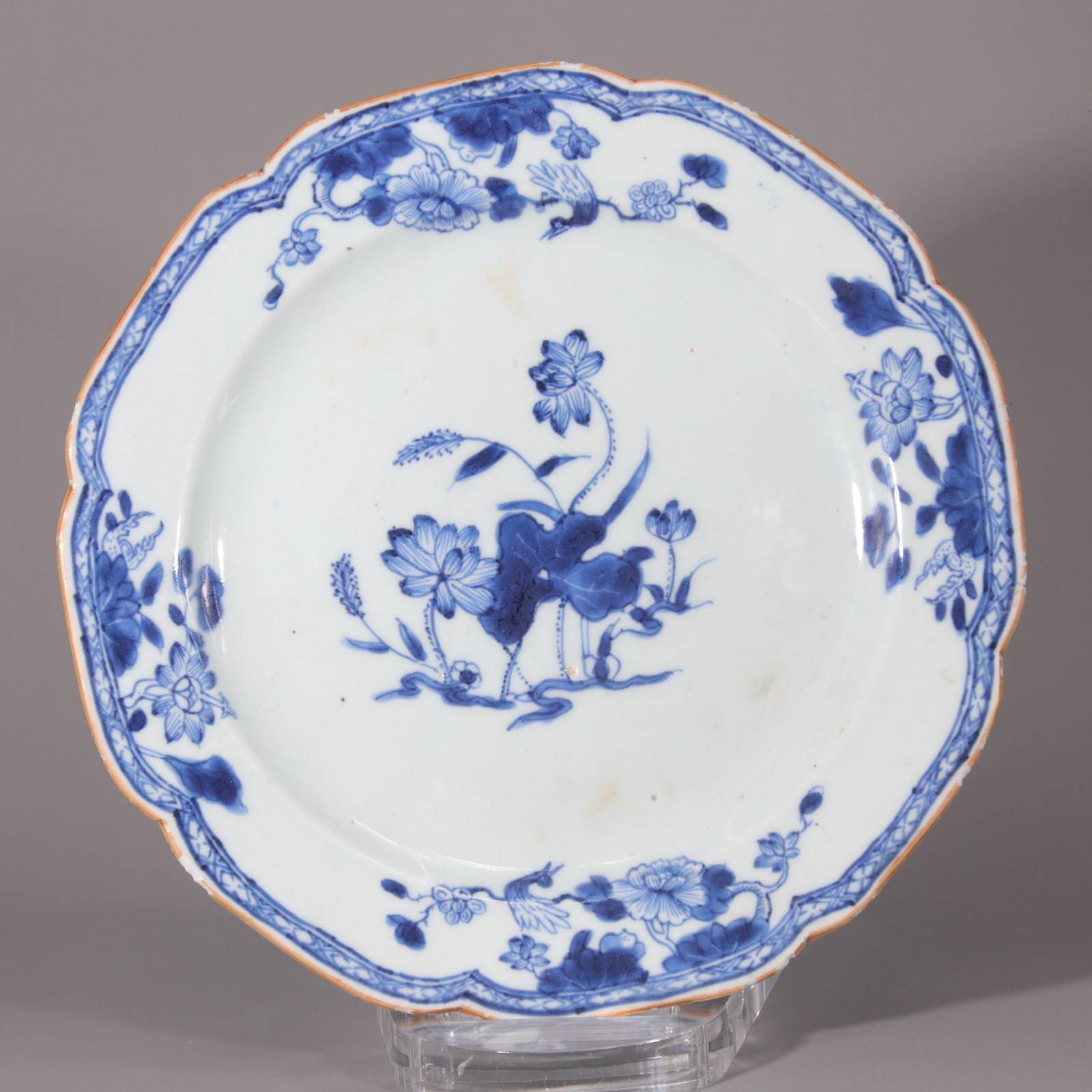 青花荷花图花口盘H312-046