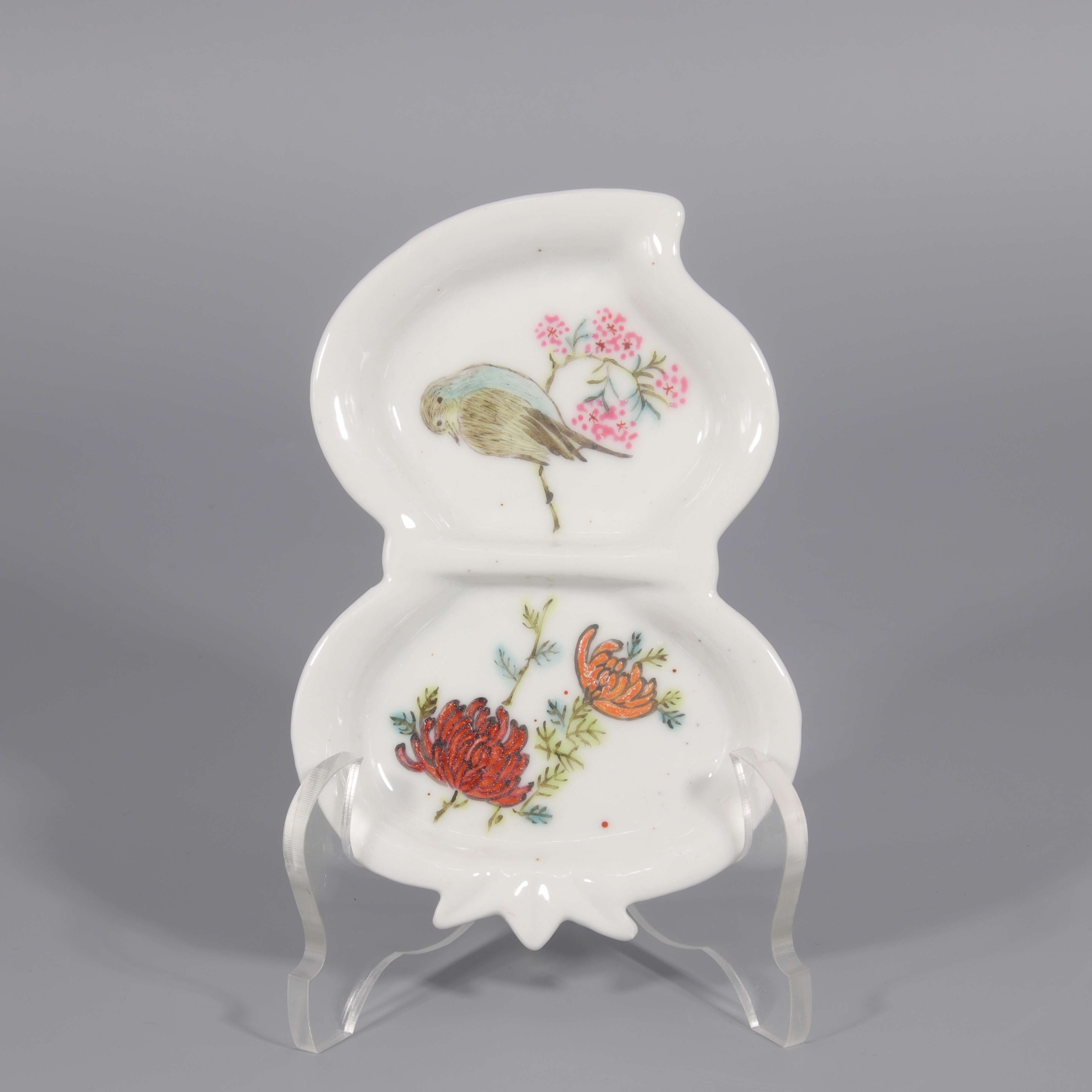 浅绛彩花鸟纹异形笔舔   H412-050
