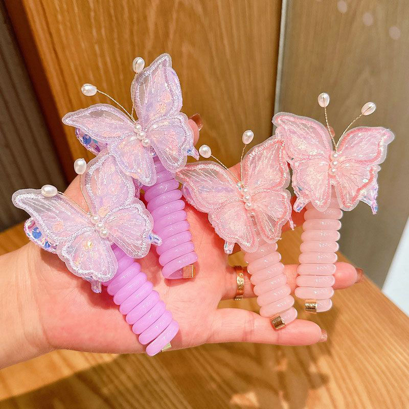 儿童发绳珠珠电话线发圈发饰可爱宝宝不伤发蝴蝶小女孩双马尾头花