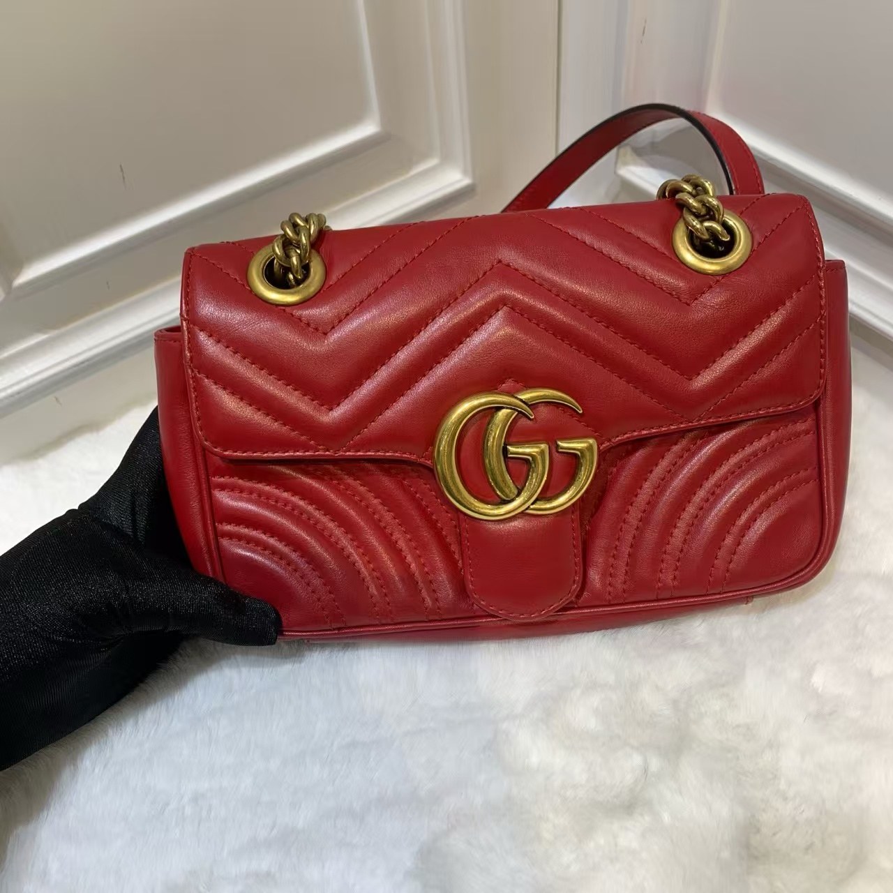 95新 GUCCI/古驰 （铭）古驰马蒙22红色