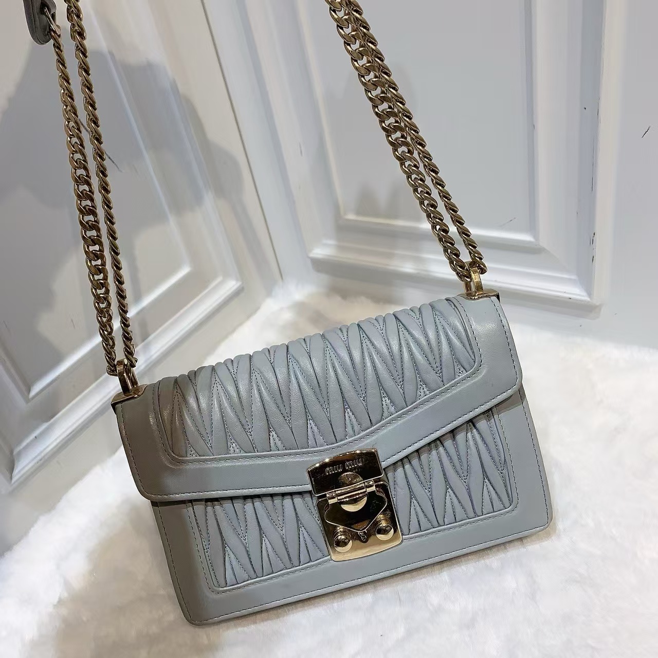 95新 MIU MIU/缪缪 （铭）缪缪雾霾蓝风琴包