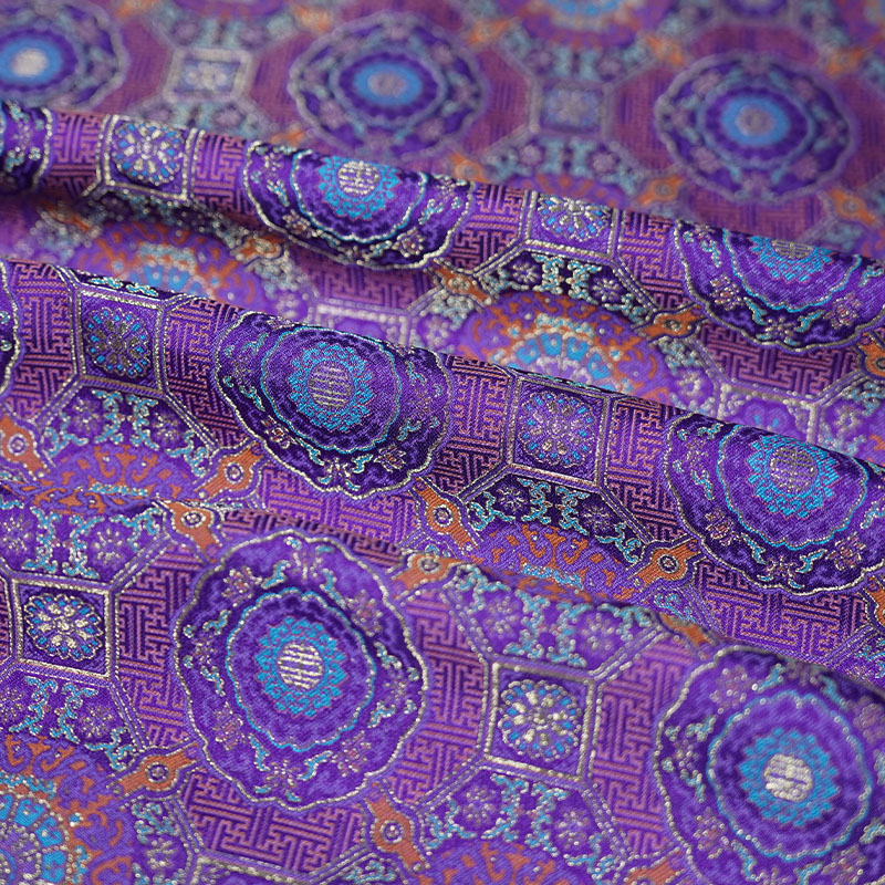 上久楷宋锦【紫八达晕纹锦】140门幅桑蚕丝面料【一经裁剪概不退换】